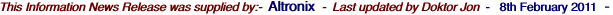 This Information News Release was supplied by:-