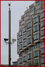 City of London street surveillance CCTV camera, equipped with PA speakers to allow City of London Police, to make verbal announcements in the event of an incident.